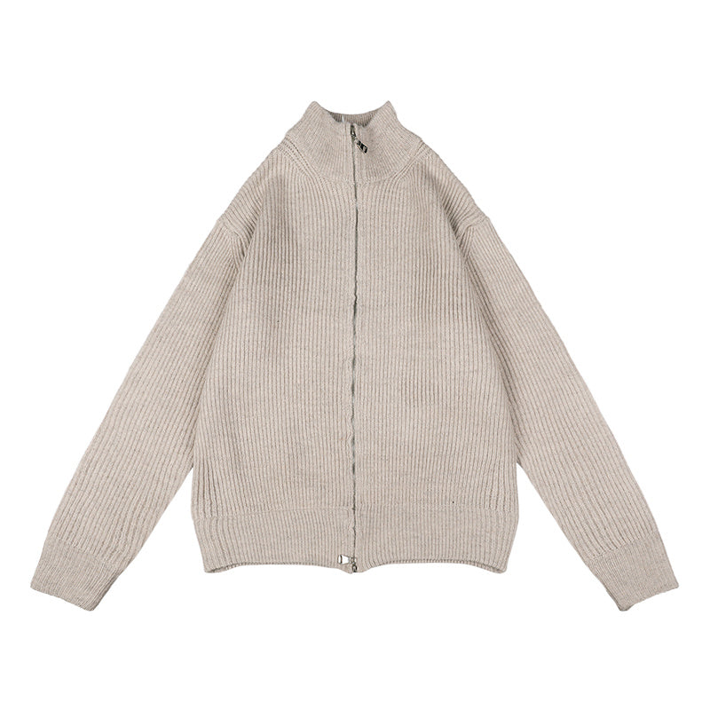 Manteau pull japonais en tricot doux à double fermeture éclair