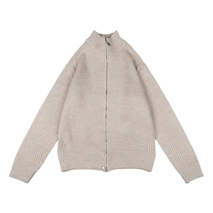 Manteau pull japonais en tricot doux à double fermeture éclair