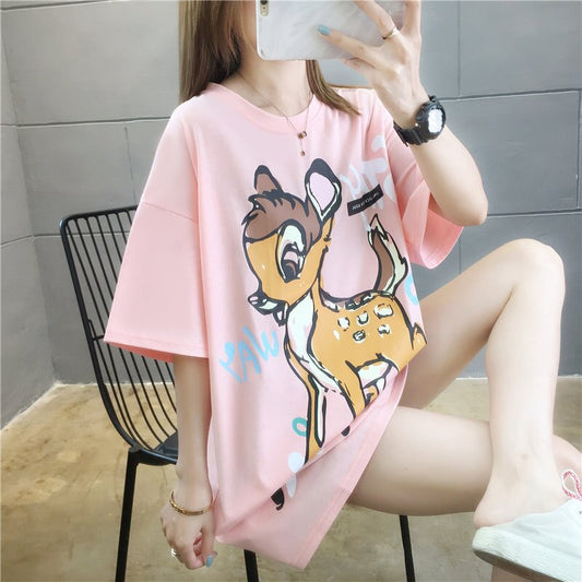 Fawn half sleeve loose large short sleeve T-shirt