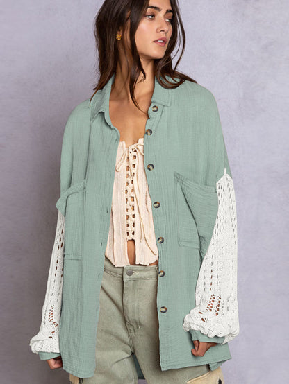 Women's Lace Stitching Crepe Shirt