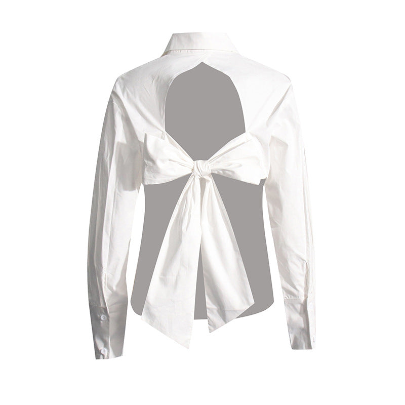 French New Temperamental Minority Design Tied Long Sleeves Shirt For Women