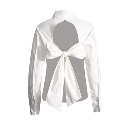 French New Temperamental Minority Design Tied Long Sleeves Shirt For Women