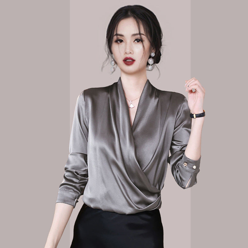 Niche V-neck Women's Satin Shirt High-quality Top