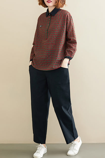 Loose Two-Piece Suit Of Plaid Top Casual Pants