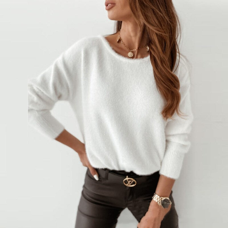 New Women's White Lace Stitching Back Sweater