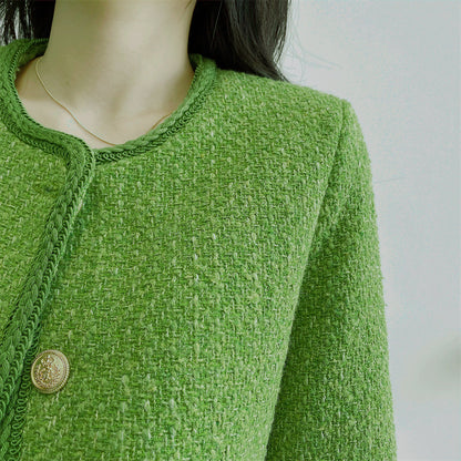 Women's Green Wool Classic Style Coat Top