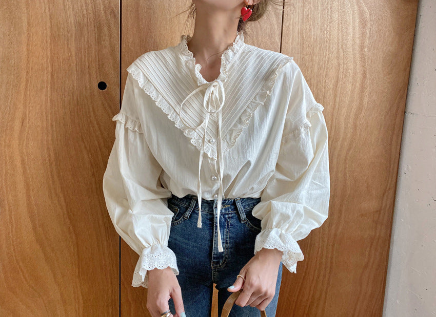 Lace-up pleated long sleeve lining