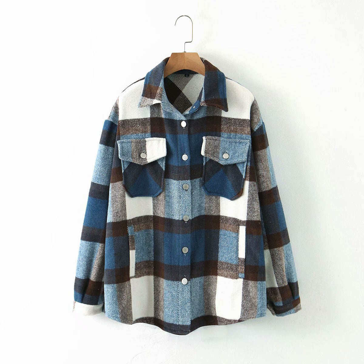 Lapel check wool coat