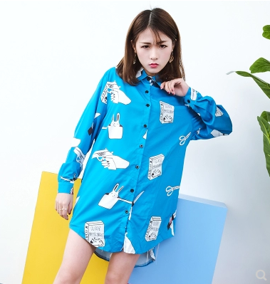 New Harajuku style English cartoon pistol loose long sleeve long shirt women