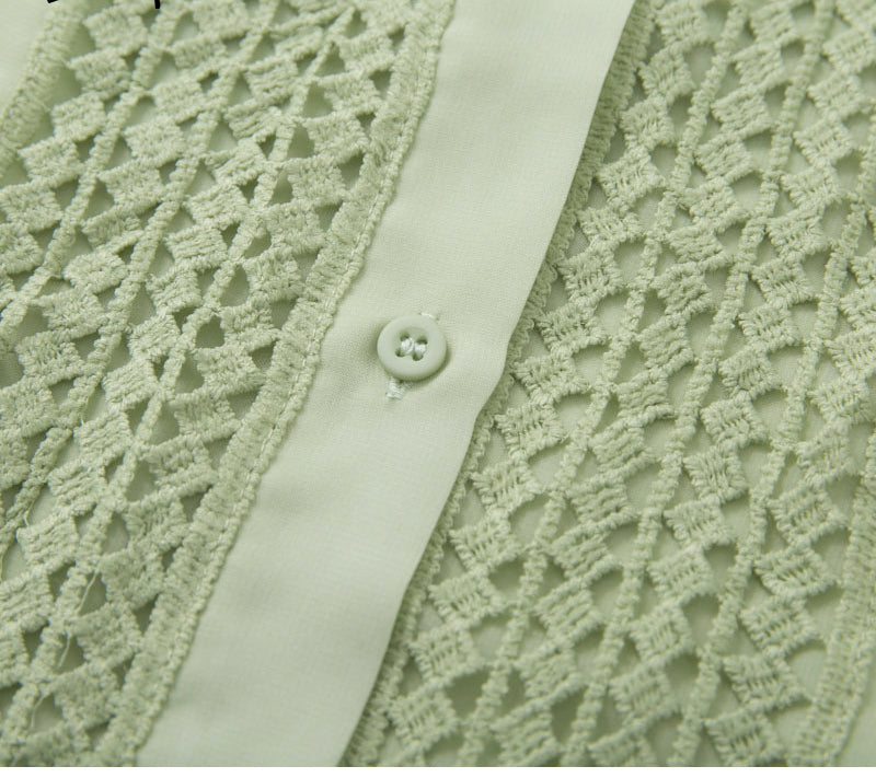 Beautiful Women's Stitching Top Fashion All-match Commuter Style Lace Chiffon Shirt Pale Green