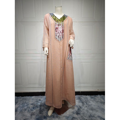 Robe ample brodée de paillettes à col en V pour femmes