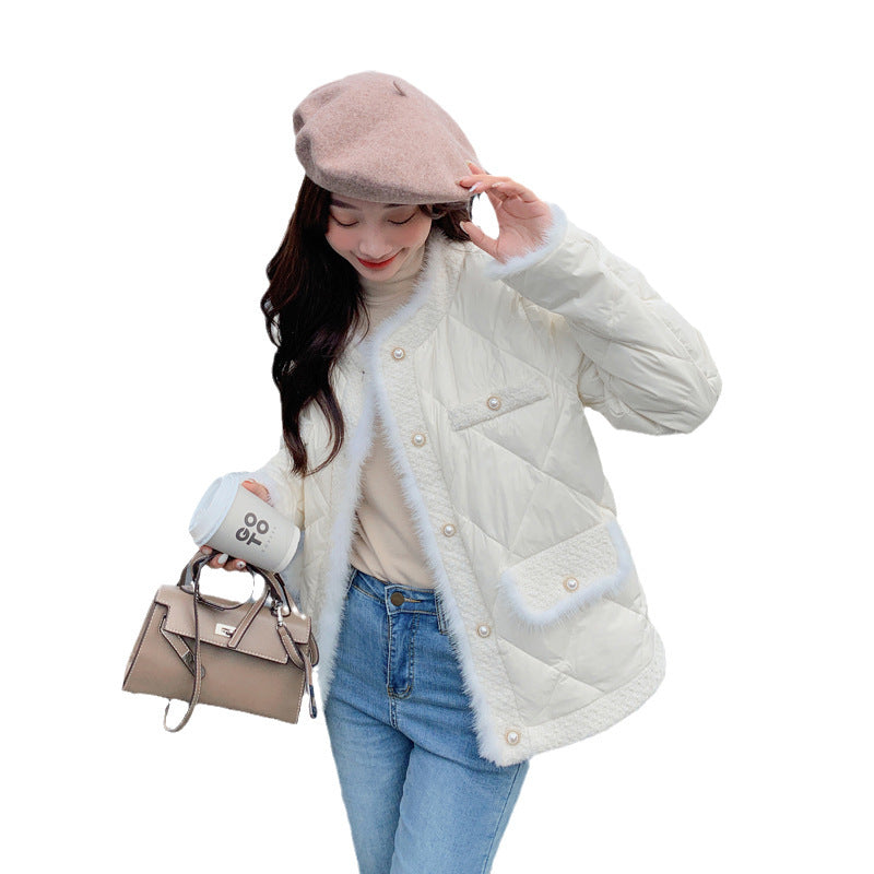 High-grade Short Quilted Mink Fur Classic Style Down Jacket Women's Coat