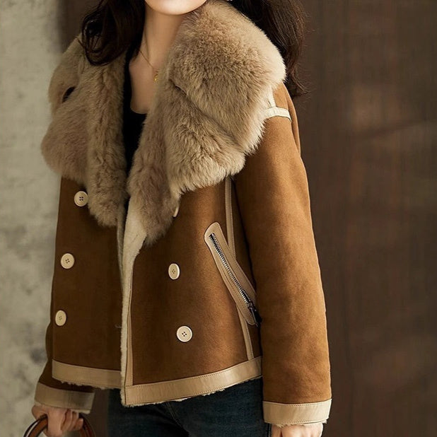 Lambswool Coat Fur Integrated Lambswool Fur Jacket Overcoat