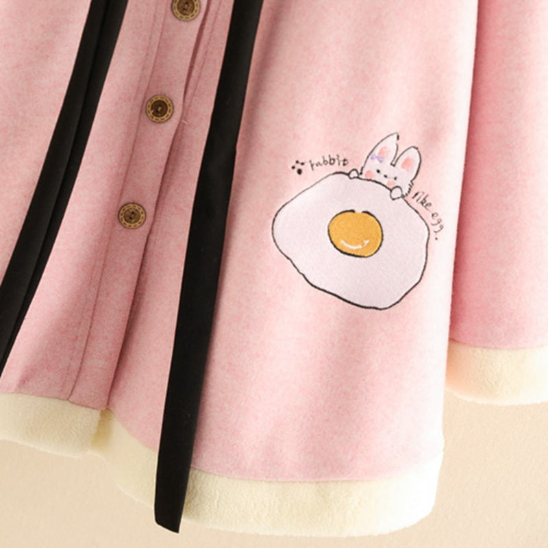 Loose Cartoon Rabbit Ears Embroidery Hooded Coat