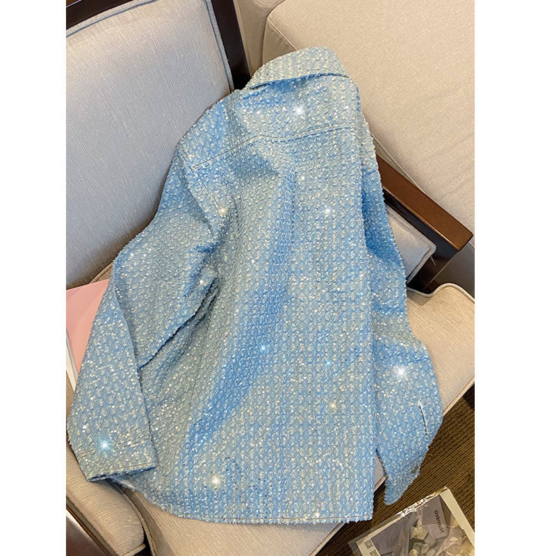 Chaqueta corta holgada informal con lentejuelas para mujer