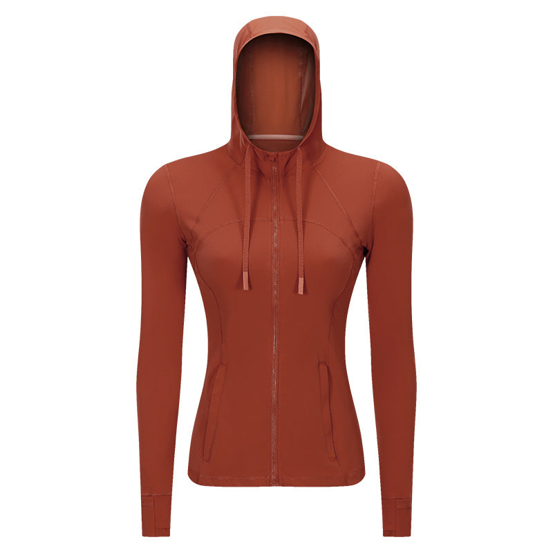 Chaqueta deportiva con capucha para mujer, ajustada, con cremallera, elástica, para correr, ropa de Yoga