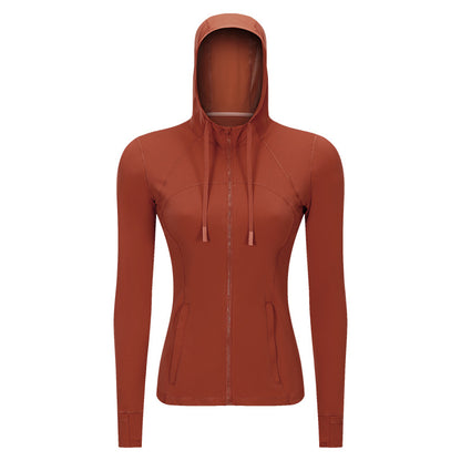 Chaqueta deportiva con capucha para mujer, ajustada, con cremallera, elástica, para correr, ropa de Yoga