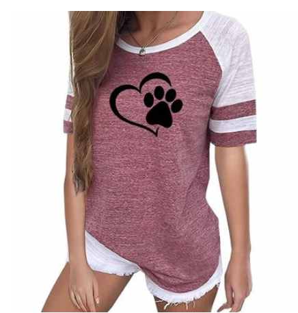 Ladies dog paw print striped short sleeve