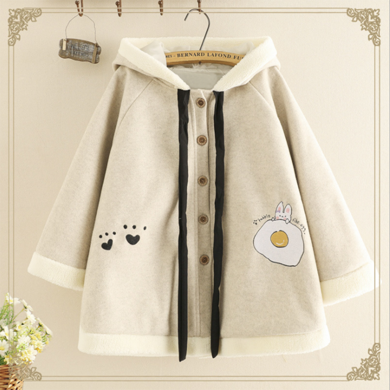 Manteau à capuche ample avec broderie d'oreilles de lapin de dessin animé