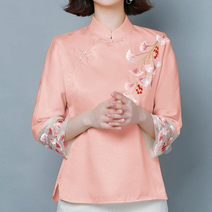 Imitation silk retro style stand-up collar improved cheongsam