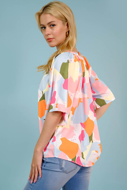 Printed Notched Neck Half Sleeve Blouse