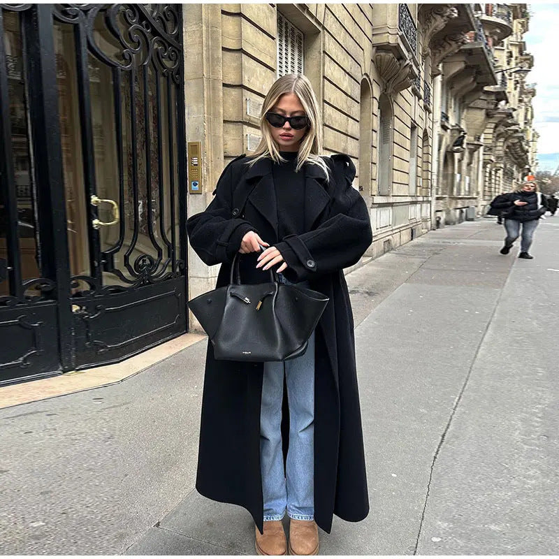 Gabardina de primavera para mujer, abrigo grande con solapa elegante