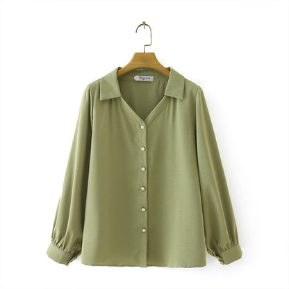 Fashion Simple Women's Solid Color Long-sleeved Shirt