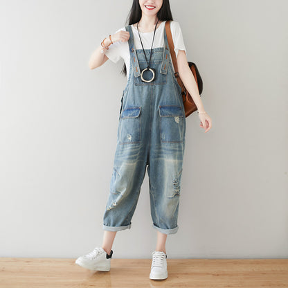 Women's Plus Size Retro Denim Harem Jumpsuit