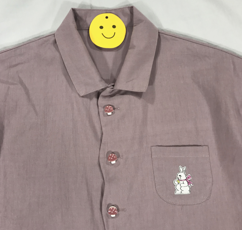 Chemise en coton imprimé lapin, art et art japonais, manches bouffantes, violet, seuil ondulé, boucle champignon, imprimé lapin, été pour étudiant