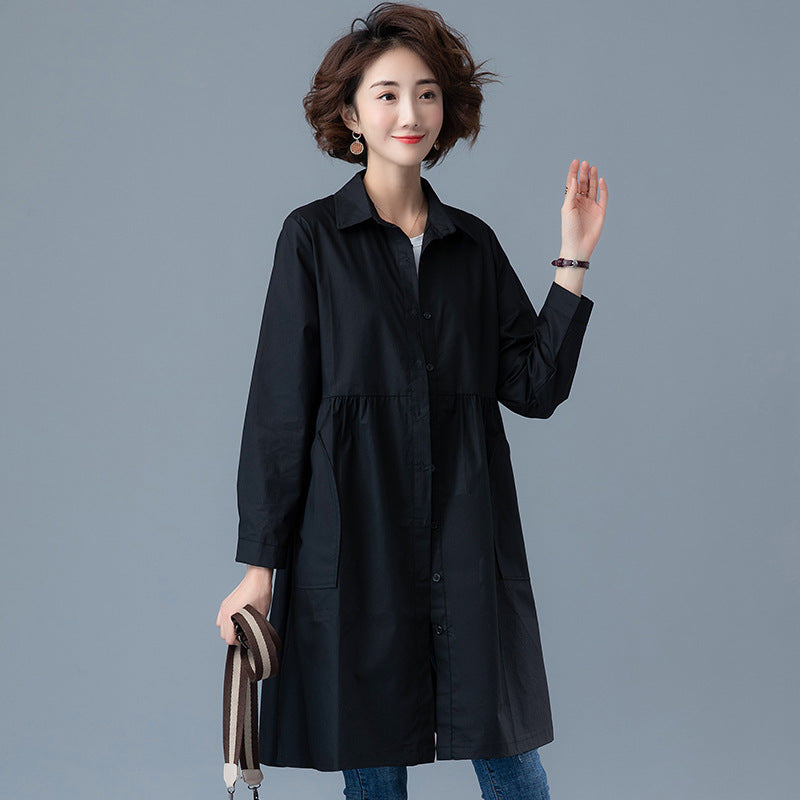 Loose large solid cotton linen shirt long top