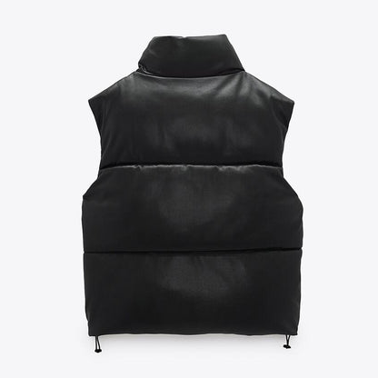 Autumn and Winter Leather Texture Effect Cotton Vest