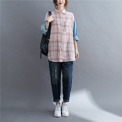 Patchwork Long-sleeved Loose Fit Oversized Shirt