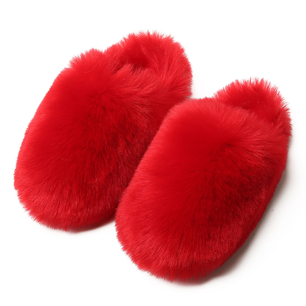 European And American Fluffy Slippers Women's Autumn And Winter Home Fleece-lined Warm Artificial Fur