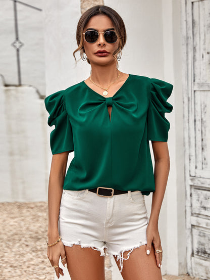 Blouse froncée à manches bouffantes