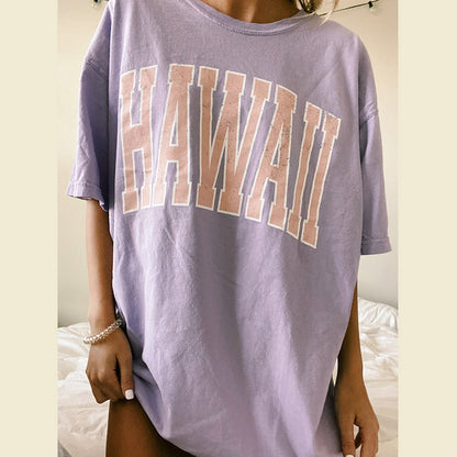 America S Retro Style O Neck Women's Oversize Loose HAWAII