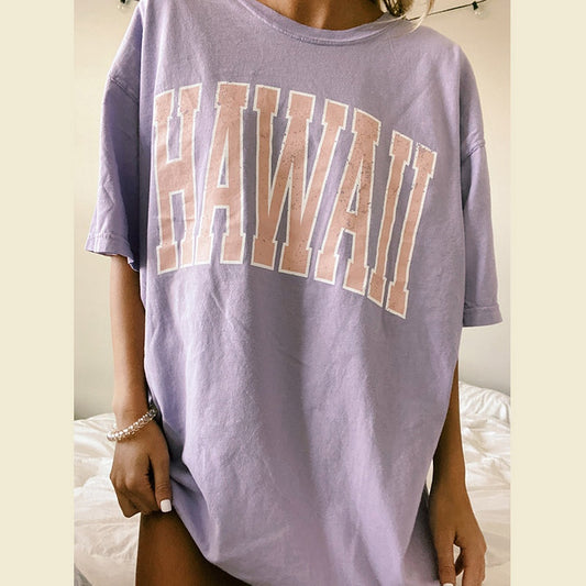 America S Estilo Retro O Cuello Mujer Oversize Suelto HAWAII