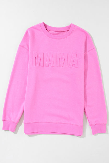 Sweat-shirt décontracté rose vif avec lettre MAMA en relief