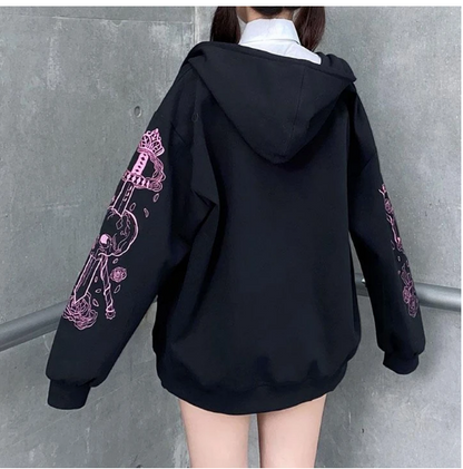 Girls loose hooded sweater cardigan jacket