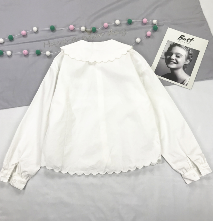 Japanese sweet wind panda embroidery lace doll collar white base primer shirt student female