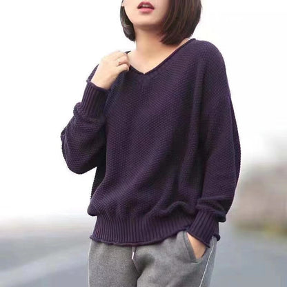 V-neck solid color loose sweater