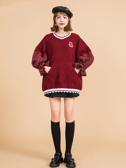 Sweet style lamb wool sweater coat