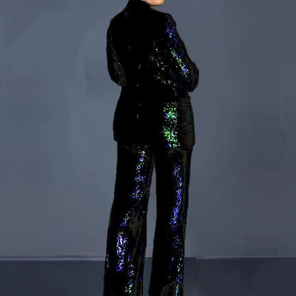 Costume Slim à Paillettes Haut Et Pantalon Costume Femme