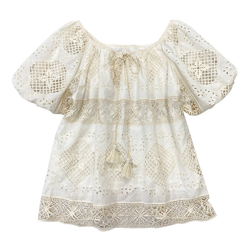 Niche Design Lace Shirt Short Sleeve Summer Embroidery French Small Top