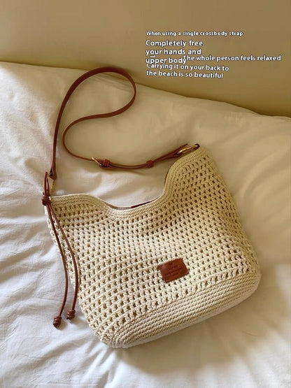 Bolso bandolera de paja de verano de gran capacidad