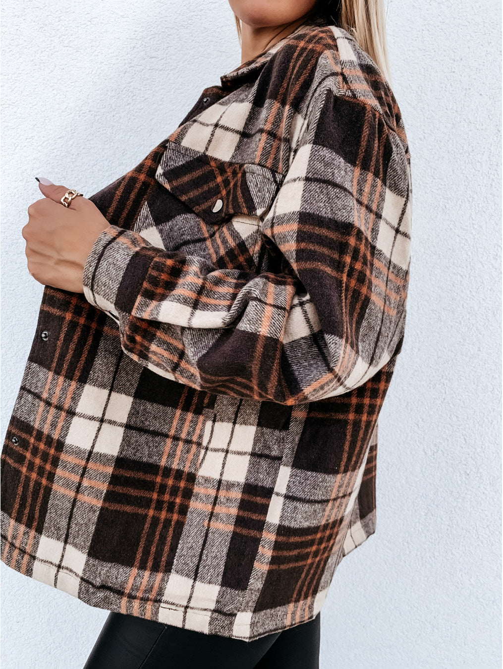 Plaid long sleeve shirt jacket