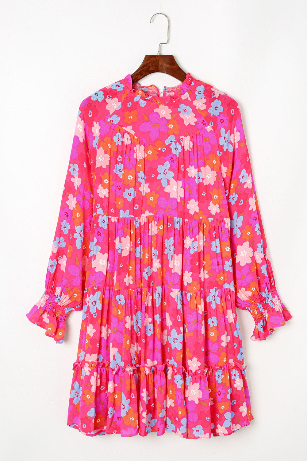 Robe babydoll multicolore à volants et manches bouffantes à fleurs