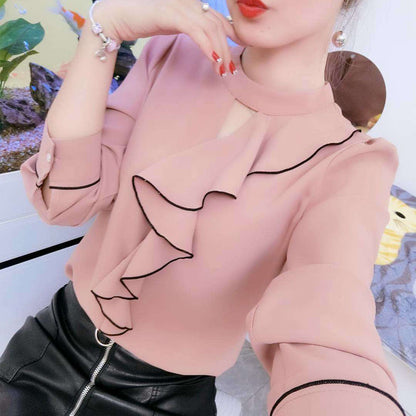 New Women's Korean Style Long Sleeve Chiffon Shirt Top