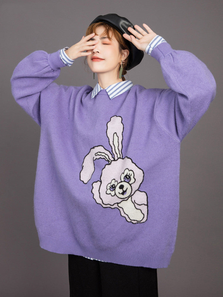 Pull jacquard dessin animé femme