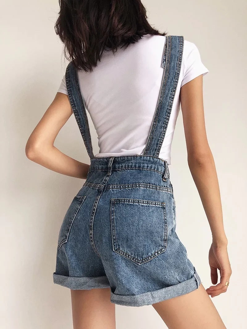 Loose-fitting Curl All-matching Jeans Suspender Pants