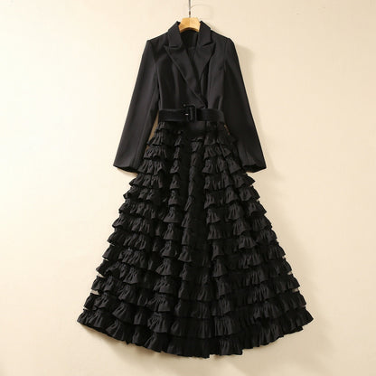 Suit Collar Layered Heavy Industry Fungus Swing Dress